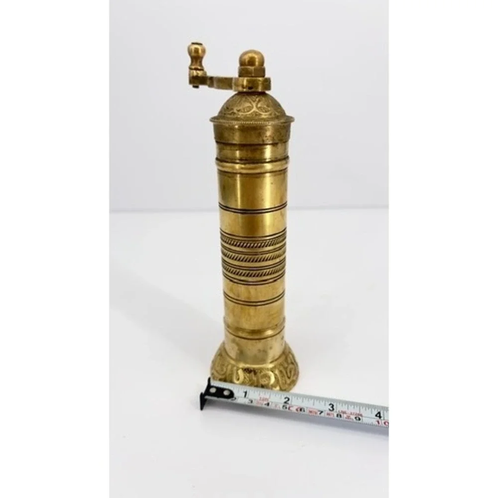 Brass Turkish-Style Hand Crank Coffee Pepper Spice Grinder 7 Inch
